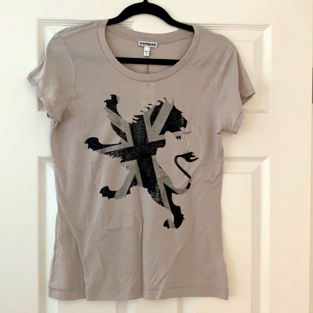 EXPRESS | Light Grey/Beige T Shirt Union Jack Lion